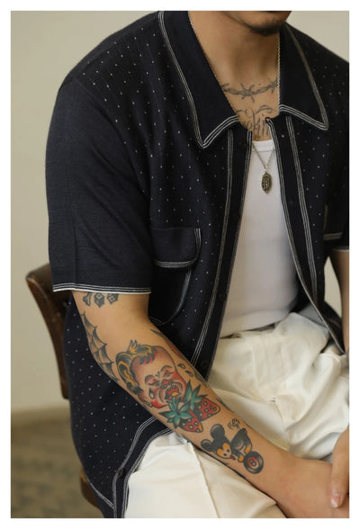 Retro Knit Polo with Contrast Stitching -  Tight Fit (Available in Navy & Red)