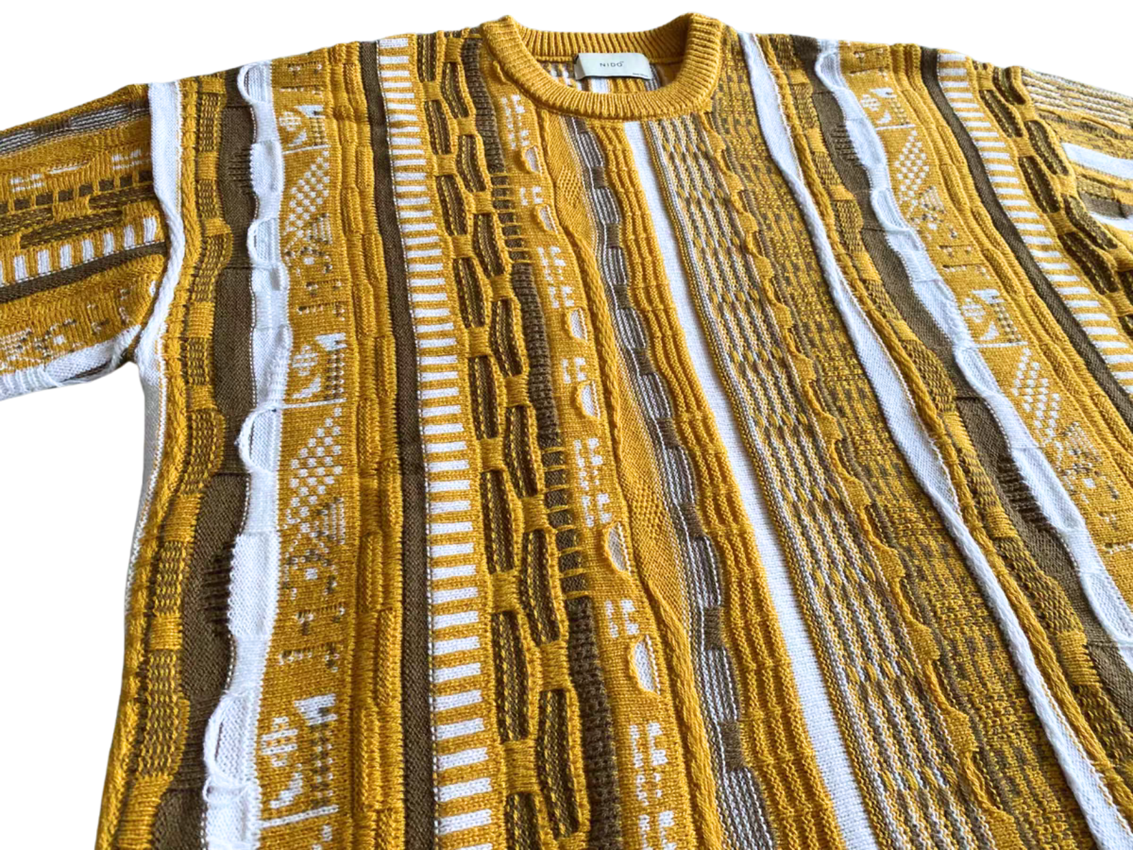 Vintage Japanese Jacquard Knit Tee – Mustard/Brown