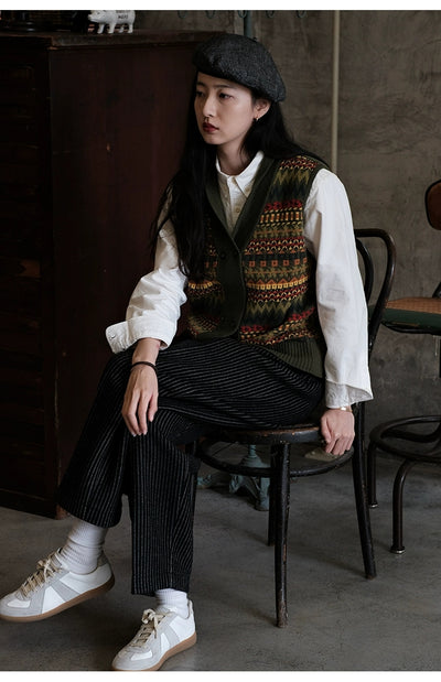 Fair Isle Pattern Australian Wool Jacquard Vest Sweater Cardigan Comfysocks