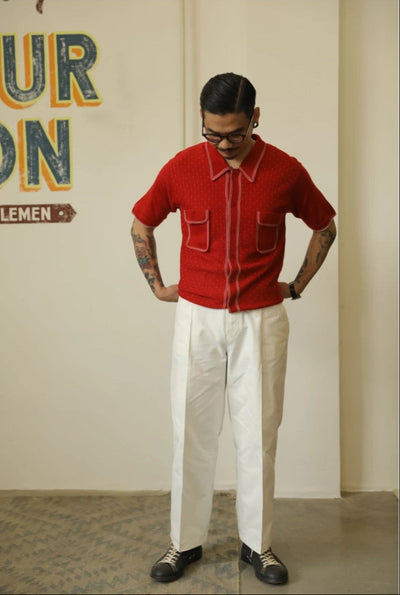 Retro Knit Polo with Contrast Stitching -  Tight Fit (Available in Navy & Red)