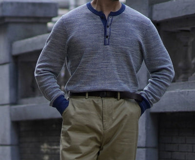 Indigo Waffle Henley Long Sleeve