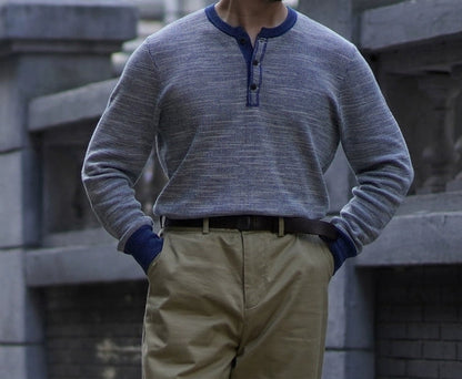 Indigo Waffle Henley Long Sleeve