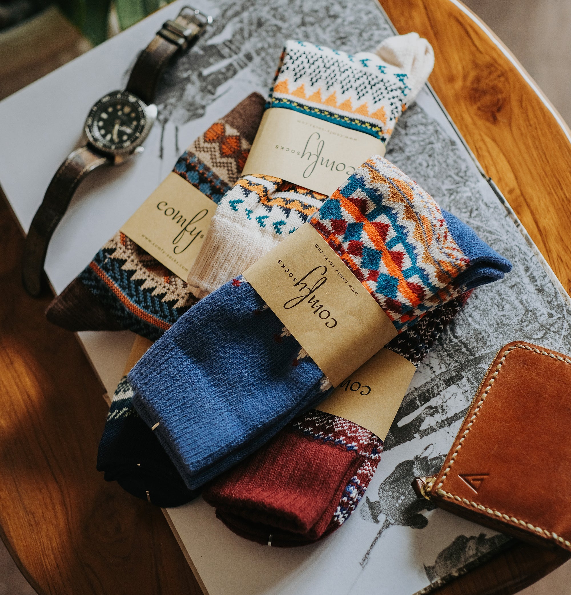 A bunch of beautiful and coloful comfysocks