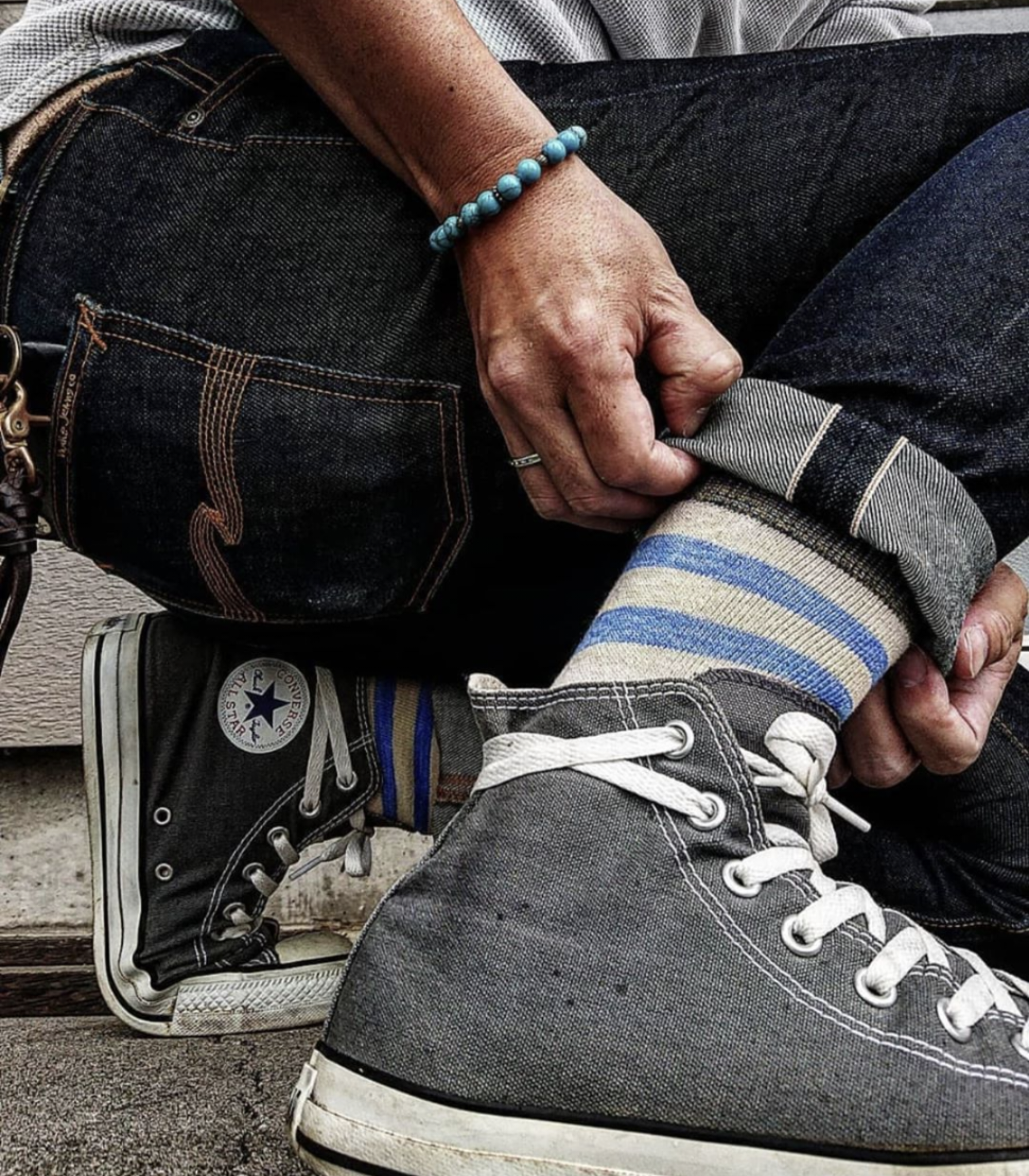 thick stripe socks by Comfysocks with converse 