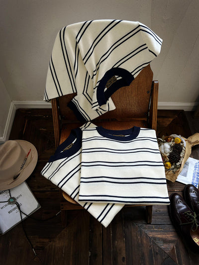Knitted T-shirt - White Navy Nautical Stripes