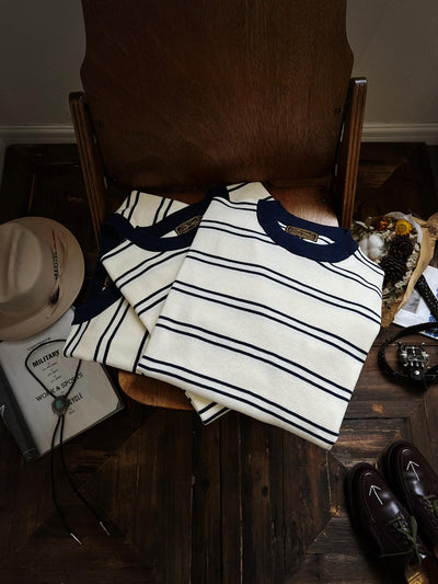 Knitted T-shirt - White Navy Nautical Stripes