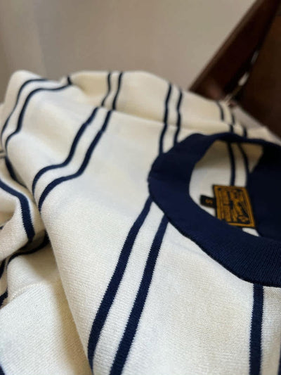 Knitted T-shirt - White Navy Nautical Stripes