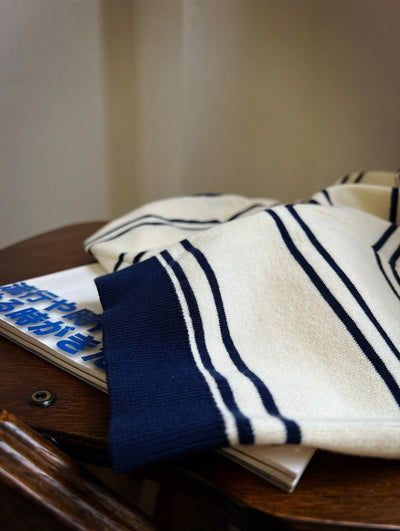 Knitted T-shirt - White Navy Nautical Stripes