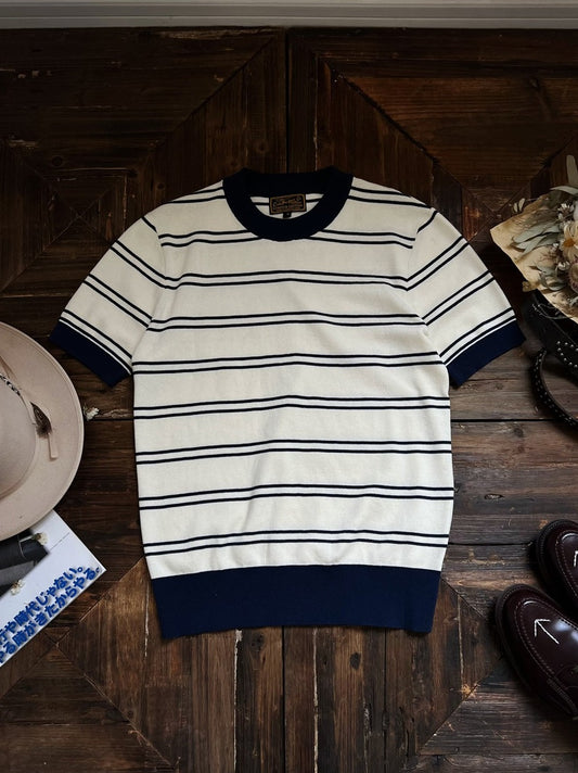 Knitted T-shirt - White Navy Nautical Stripes
