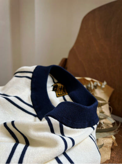 Knitted T-shirt - White Navy Nautical Stripes Comfysocks