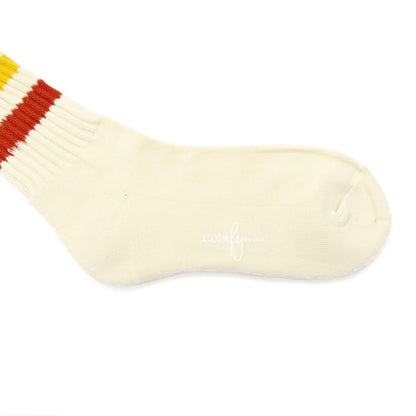 Old school sporty striped white socks - Red