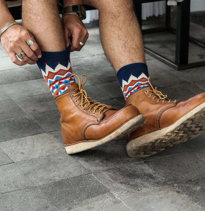 tanami navy tribal socks with red wings