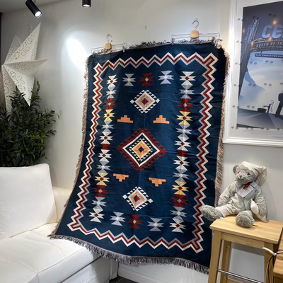 Franco navy tribal pattern rug couch throw 