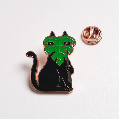 Cat with Monstera Leaf Pin