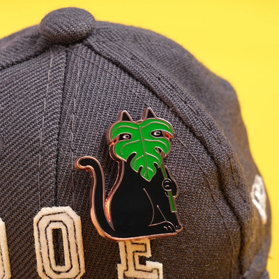 Cat with Monstera Leaf Pin