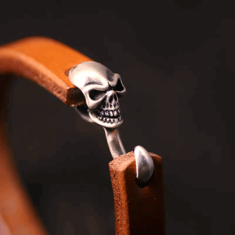 Japanese leather skull hook bracelet