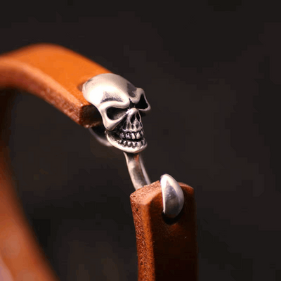 Japanese leather skull hook bracelet