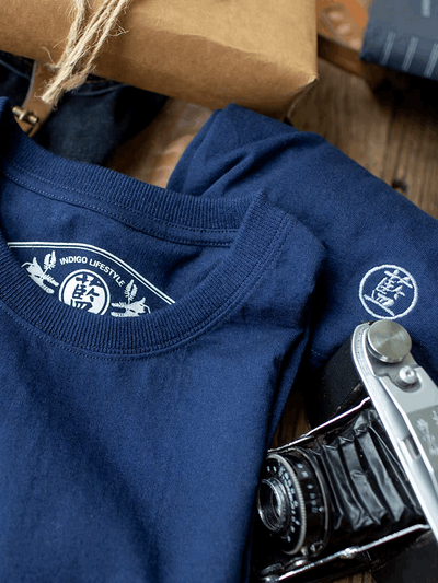 Indigo tie dye Crew tee front