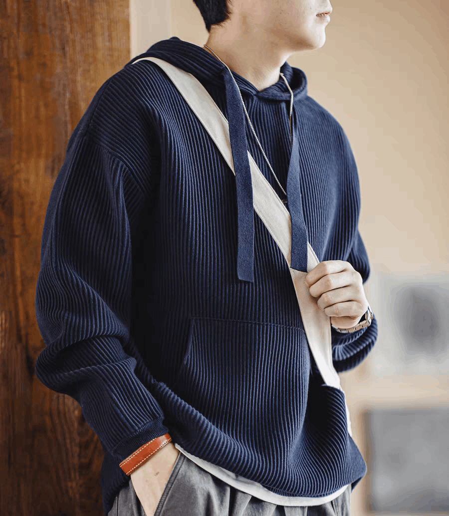 lines knitted hoodie in navycolor, unisex hoodie