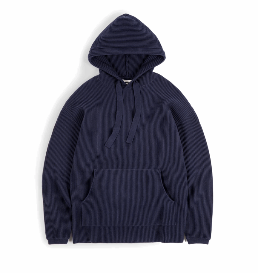 lines knitted hoodie in navy color, unisex hoodie