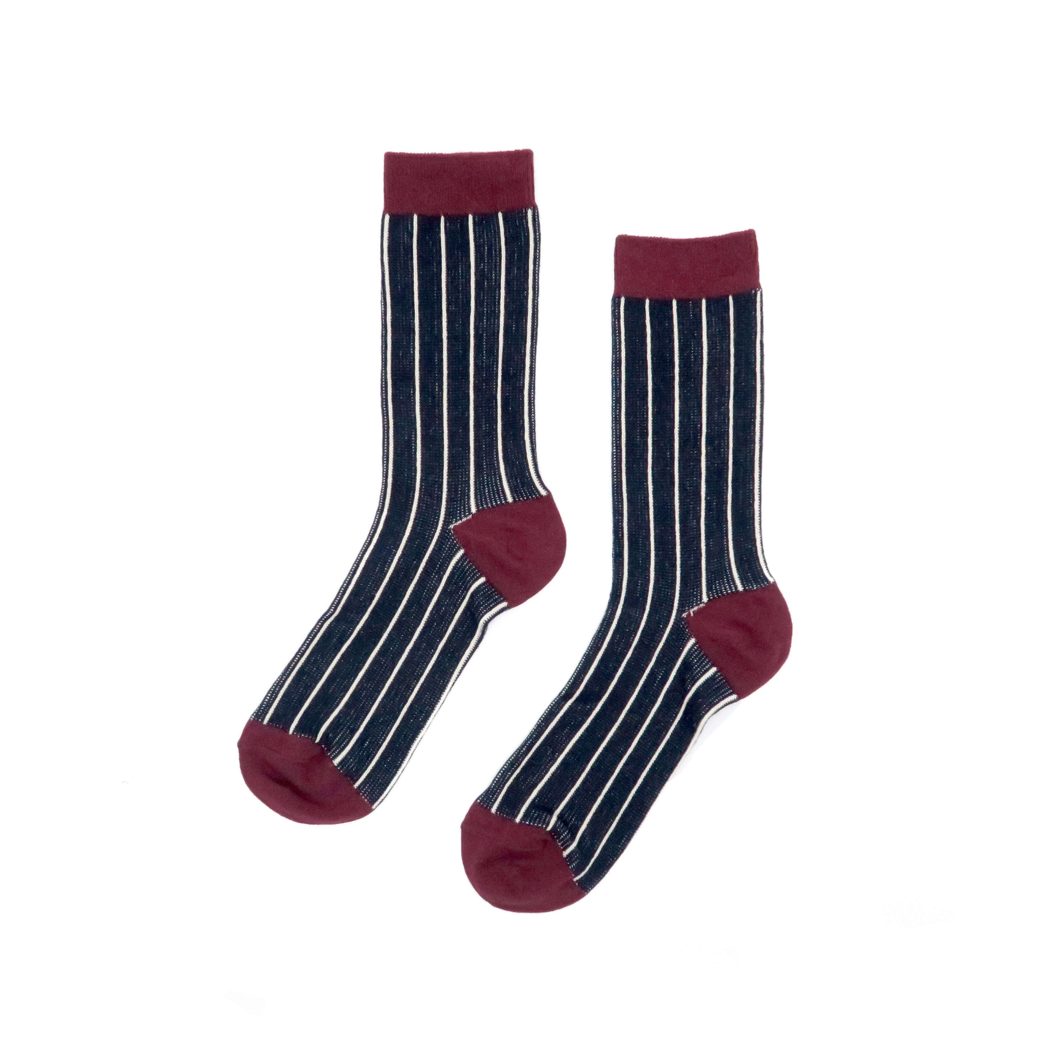 vertical stripe navy and red socks