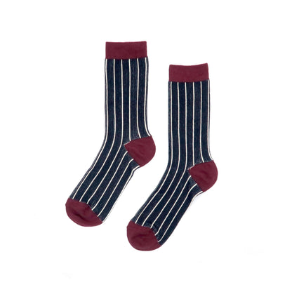vertical stripe navy and red socks
