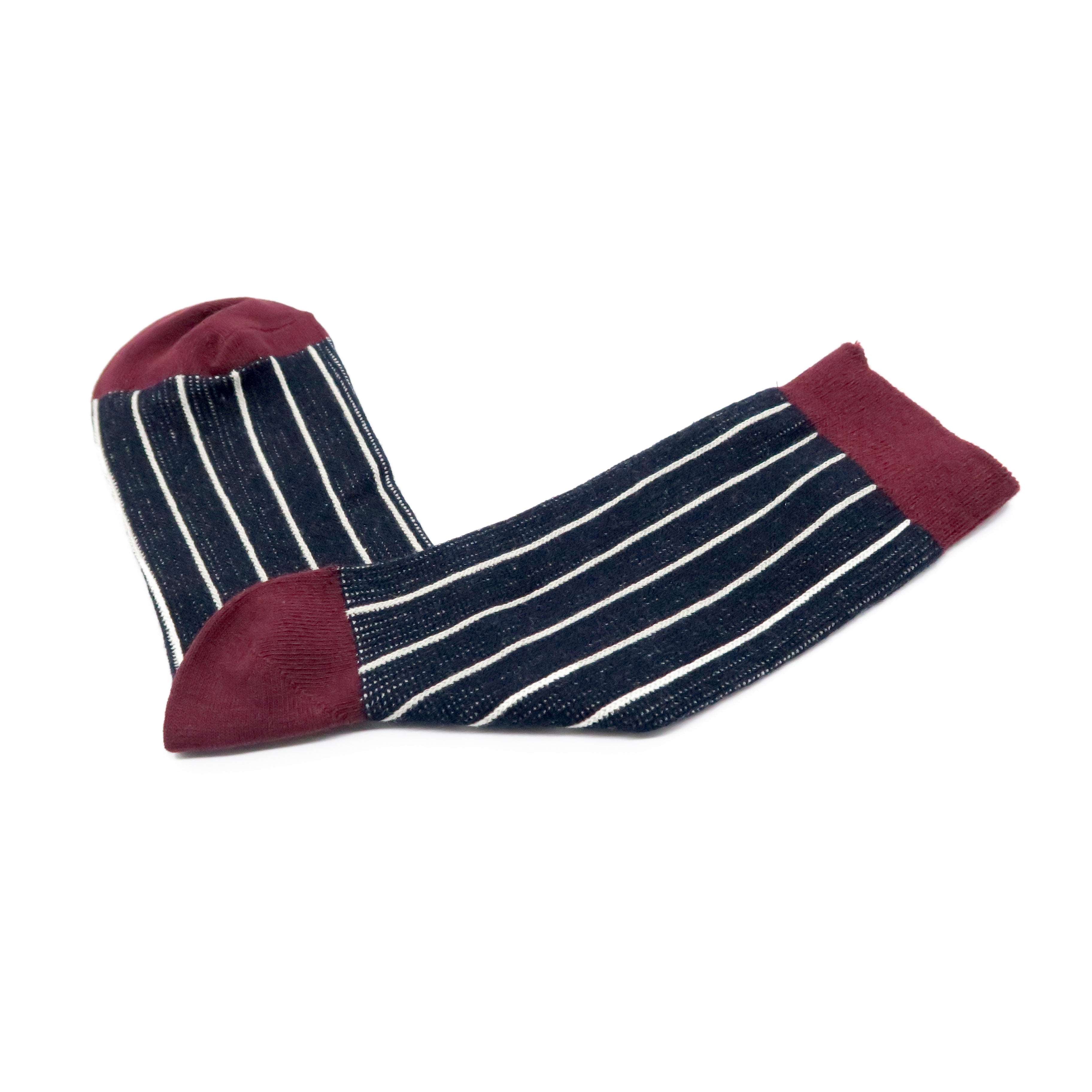 vertical stripe navy and red socks