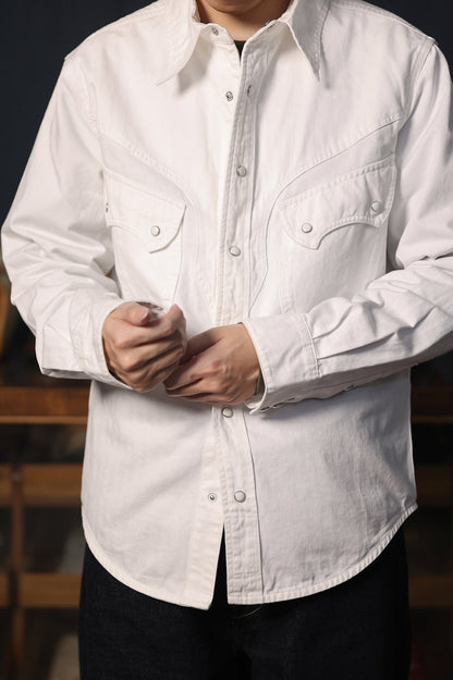 Western Denim Snap Shirt – Classic Cowboy Style in Denim & White