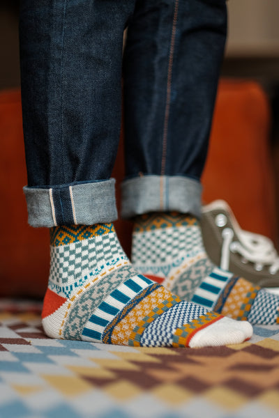 wonderand beige socks with denim jeans