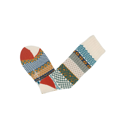 wonderland beige and orange tribal socks