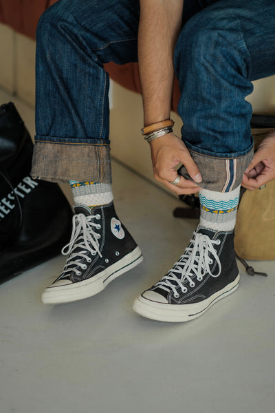 wonderland beige tribal socks with converse chucks