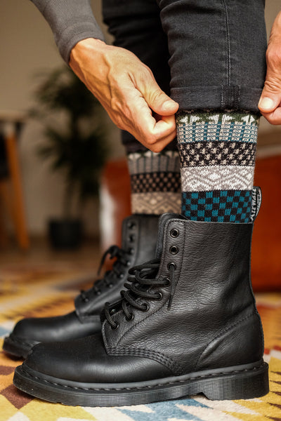 wonderland black tribal socks with Red Wing Boots 2