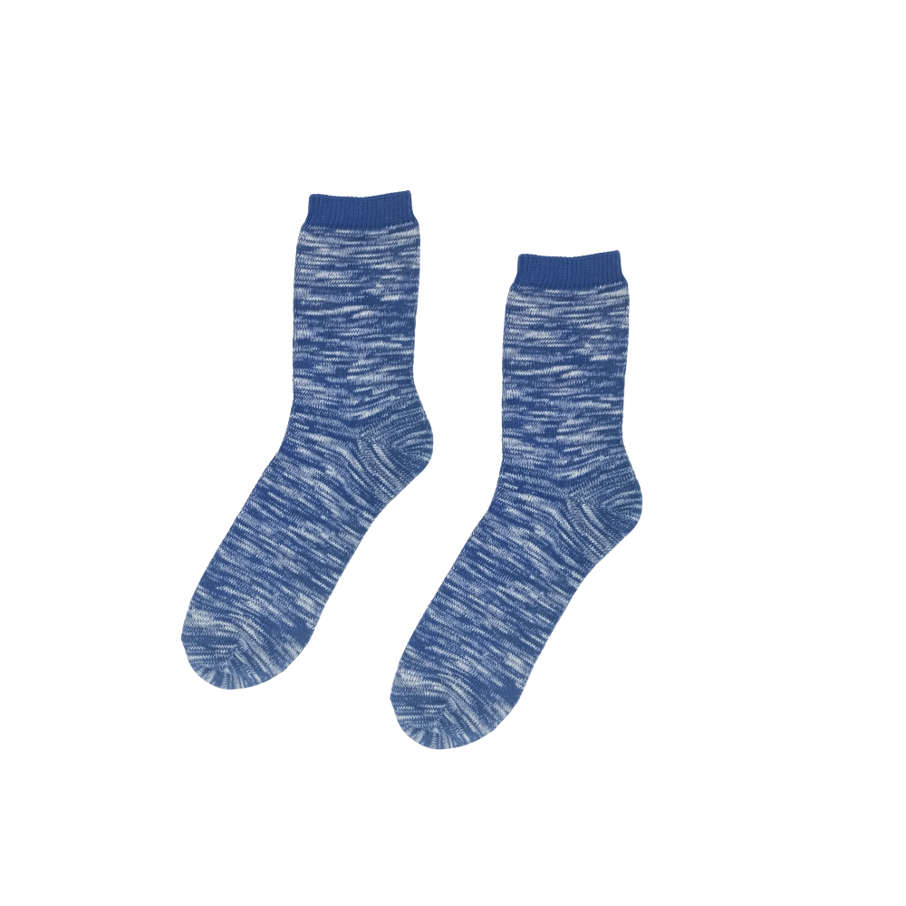 Zeon Blue Socks – marled blue and white cotton crew socks on white background