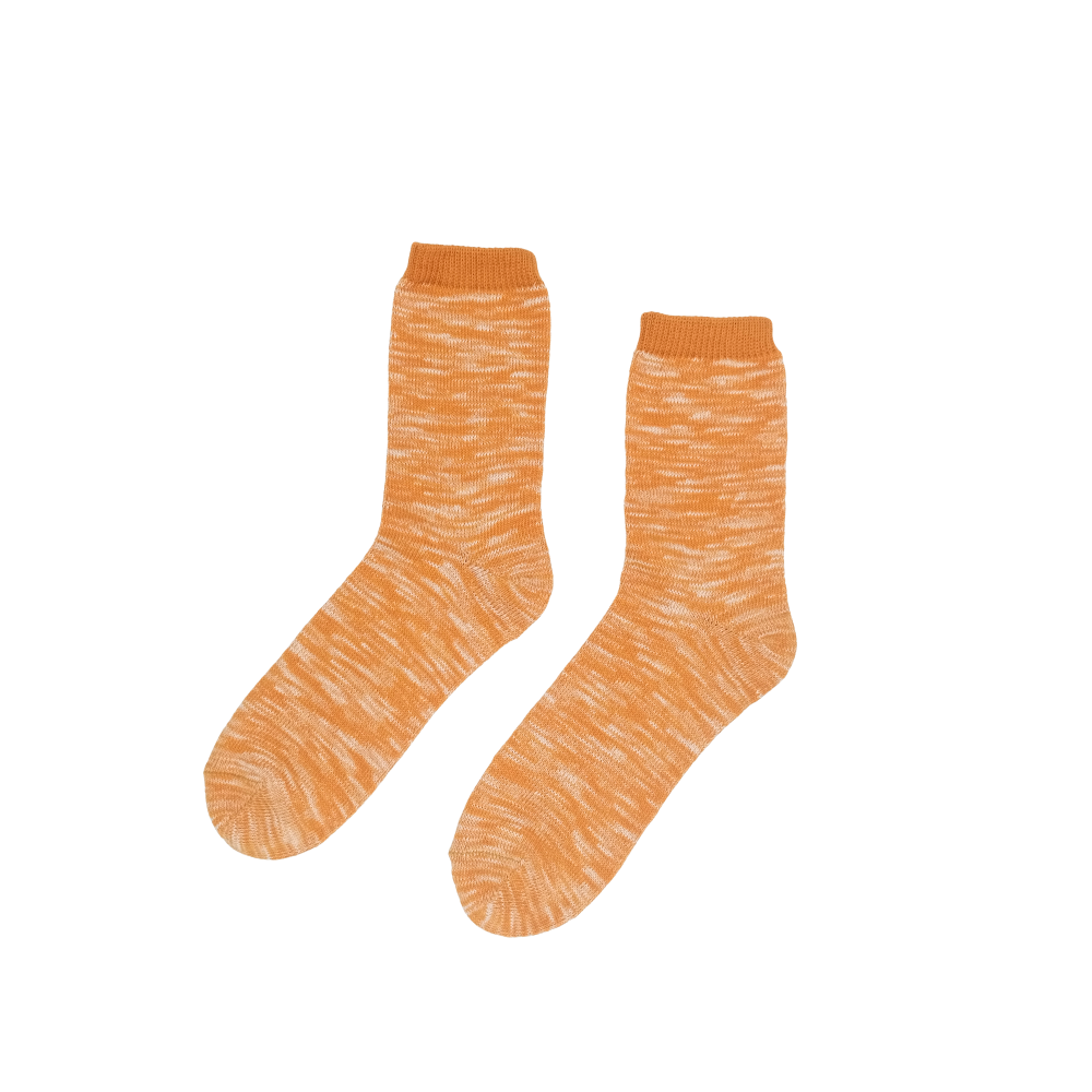 Zeon Orange Socks – bright orange marled cotton crew socks on white background