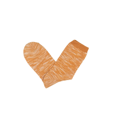 Zeon Orange Socks – warm orange textured cotton socks flat lay with white backdrop