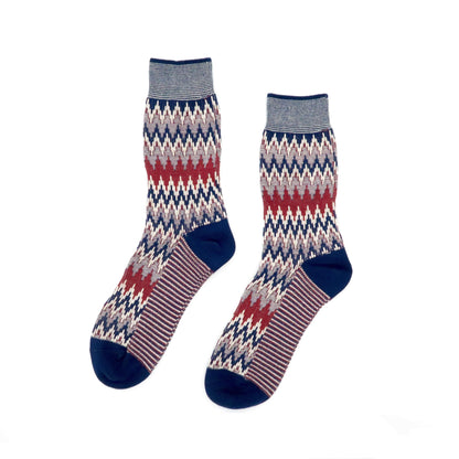 funky zig zag socks with navy and red color