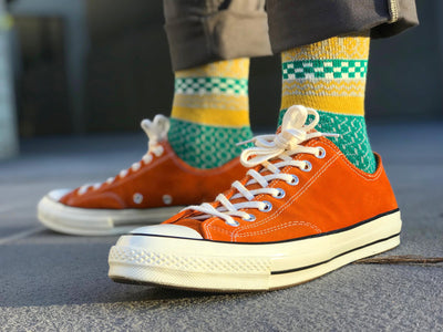 Geluk Green Socks with Orange Converse
