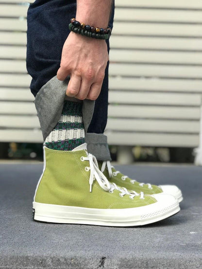 converse with green knitted socks
