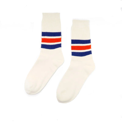Blue and orange sporty socks – crew knit design for men and women, EUR 37–43, product shot on white