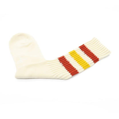 Old school sporty striped white socks - Red
